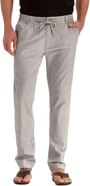 Men's Drawstring Linen Pants, Casual Summer Zipper Solid Color Beach Loose Workout Trousers, Oversized Sweatpants Mens