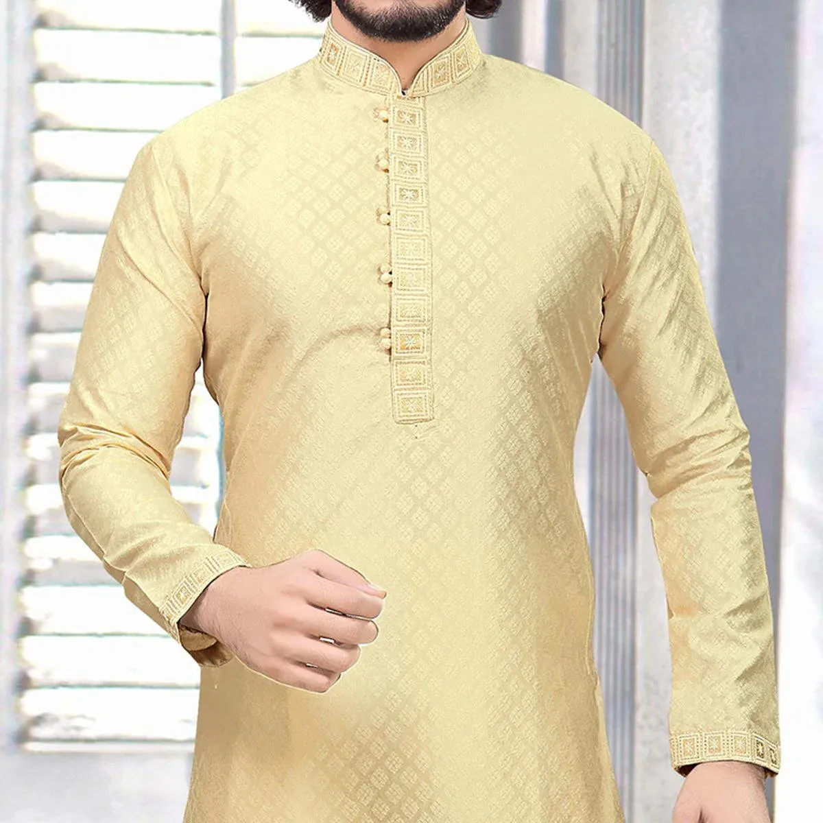 Men's Embroidered Cotton Silk Kurta Pajama Set