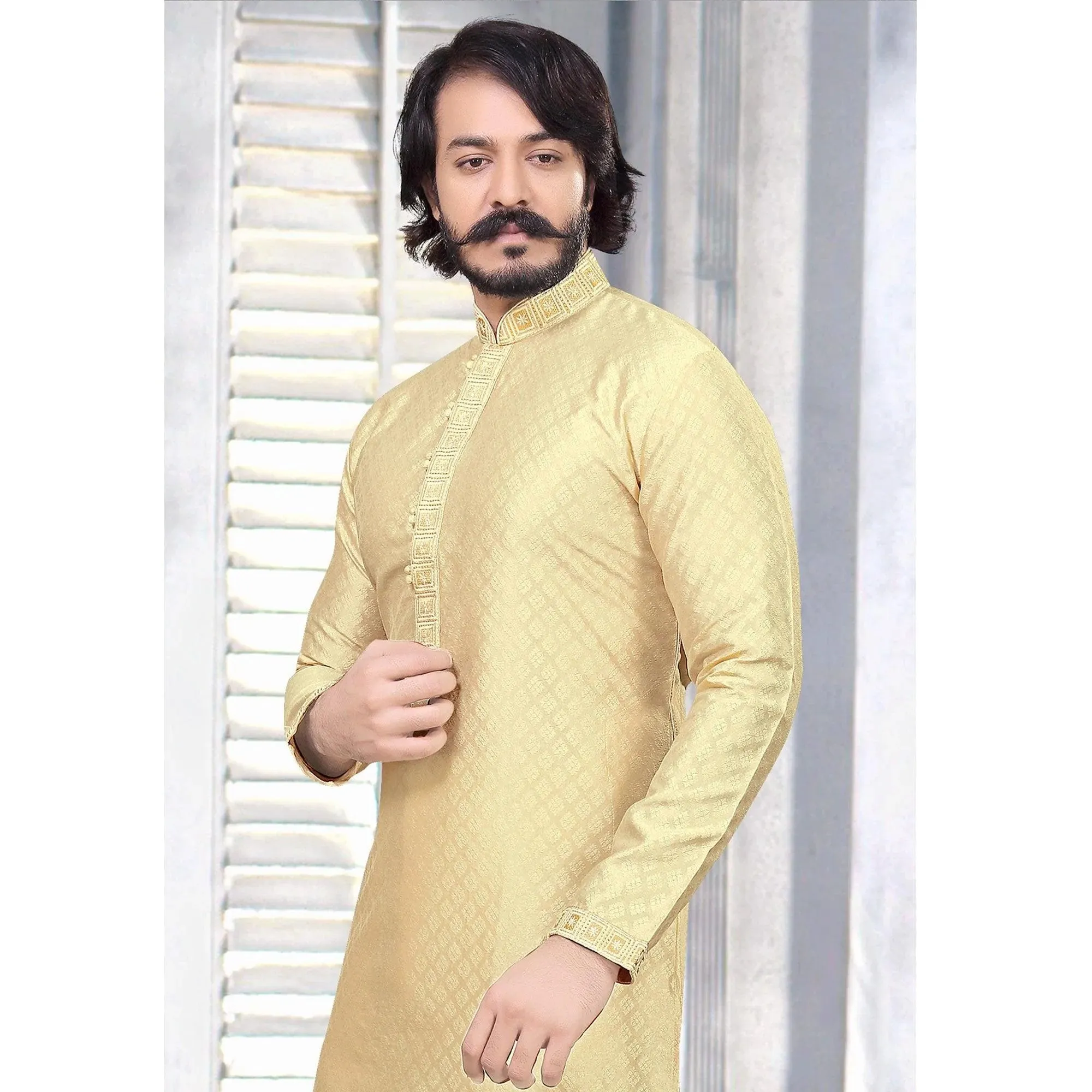 Men's Embroidered Cotton Silk Kurta Pajama Set