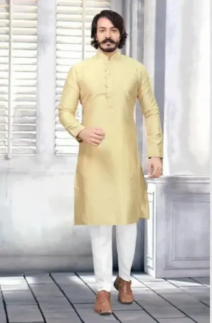 Men's Embroidered Cotton Silk Kurta Pajama Set