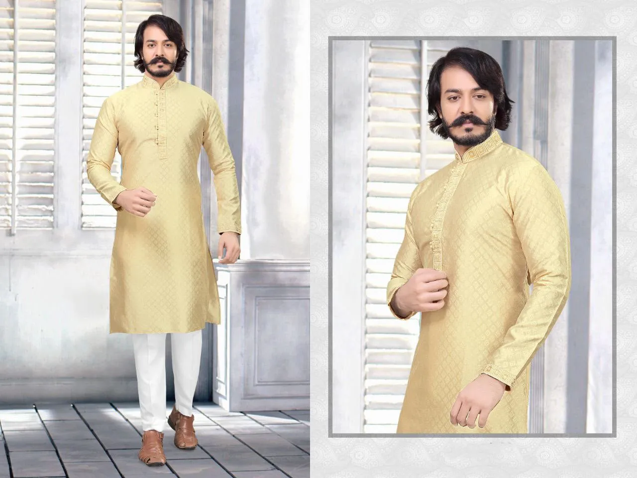 Men's Embroidered Cotton Silk Kurta Pajama Set