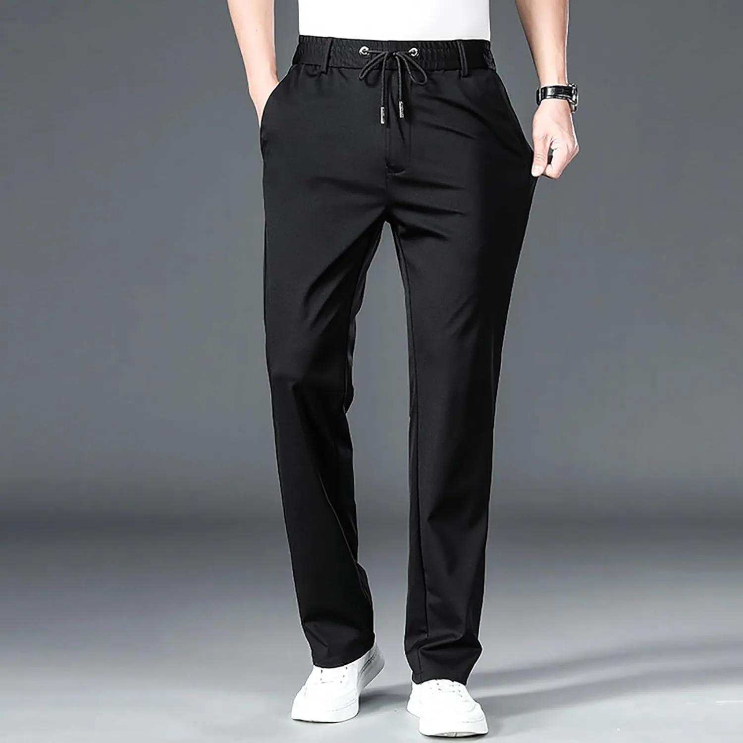Men's Fashion Thin Solid Color Casual Elastic Sweatpants Chinos Pants Men Slim Fit