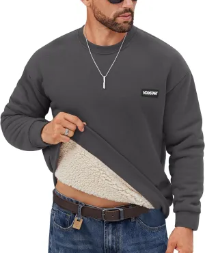 Men's Fleece Lined Sweatshirt Crewneck Sherpa Pullover Thermal Winter Shirts (S-XXL)