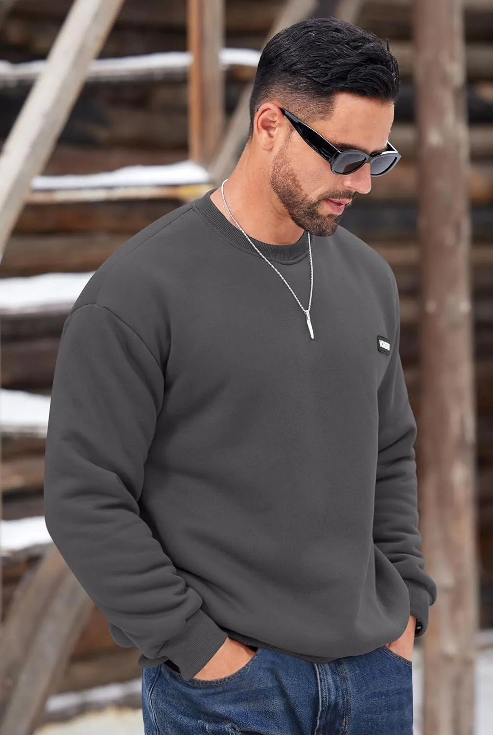 Men's Fleece Lined Sweatshirt Crewneck Sherpa Pullover Thermal Winter Shirts (S-XXL)