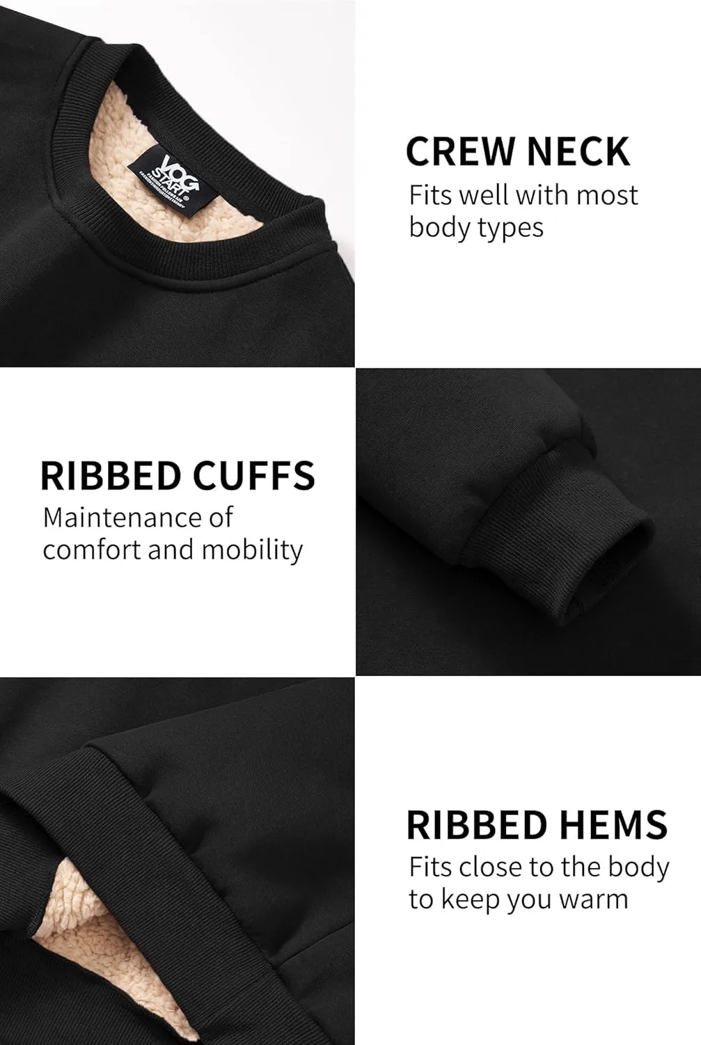 Men's Fleece Lined Sweatshirt Crewneck Sherpa Pullover Thermal Winter Shirts (S-XXL)