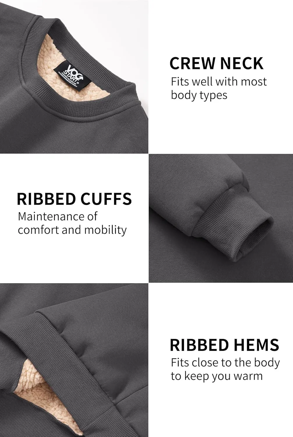 Men's Fleece Lined Sweatshirt Crewneck Sherpa Pullover Thermal Winter Shirts (S-XXL)