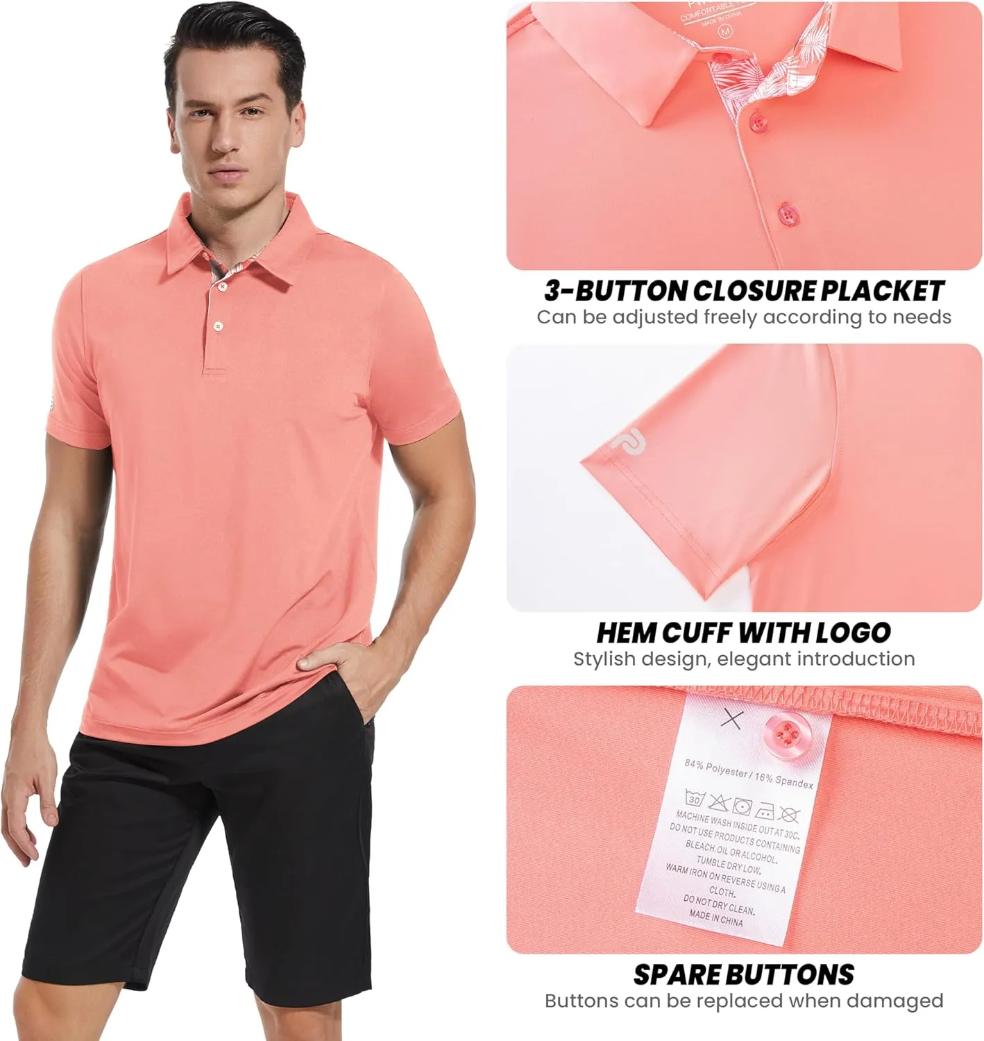 Mens Golf Shirt Short Sleeve Moisture Wicking Dry Fit Performance Casual Solid Collared Golf Polo Shirts for Men