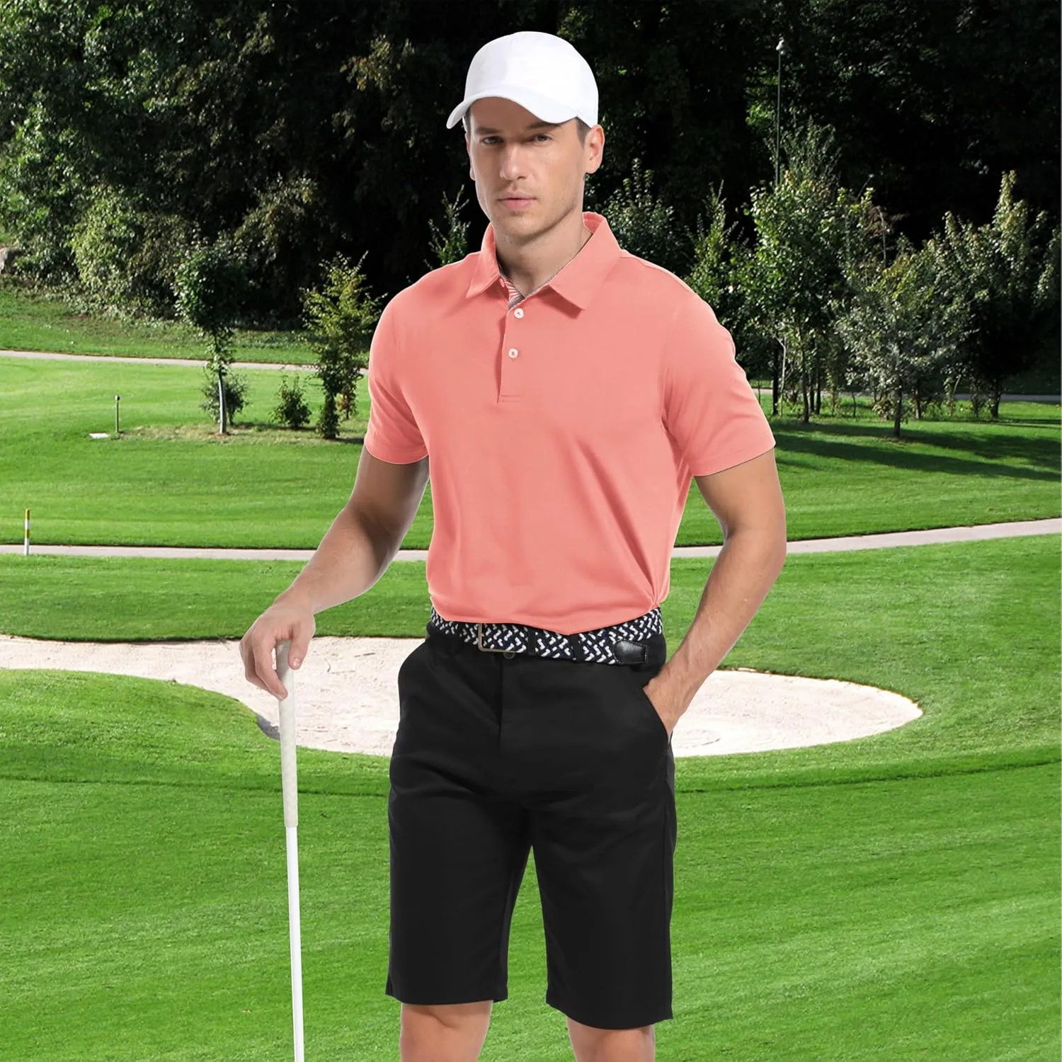 Mens Golf Shirt Short Sleeve Moisture Wicking Dry Fit Performance Casual Solid Collared Golf Polo Shirts for Men