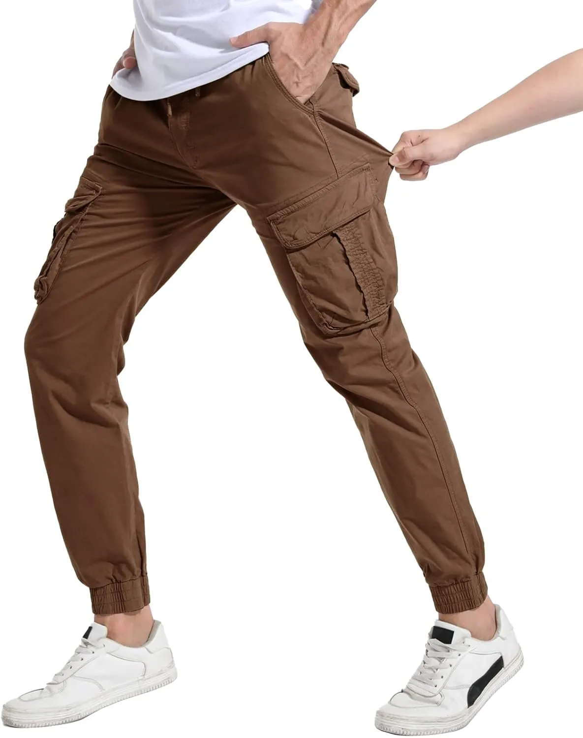 Men's Hiking Cargo Pants Joggers Slim Fit Stretch Lightweight Casual Work Pants with Pockets Drawstring Waist