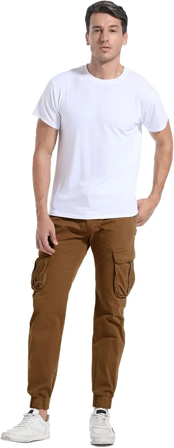 Men's Hiking Cargo Pants Joggers Slim Fit Stretch Lightweight Casual Work Pants with Pockets Drawstring Waist