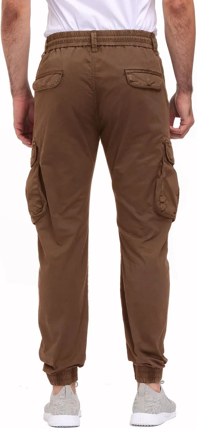 Men's Hiking Cargo Pants Joggers Slim Fit Stretch Lightweight Casual Work Pants with Pockets Drawstring Waist