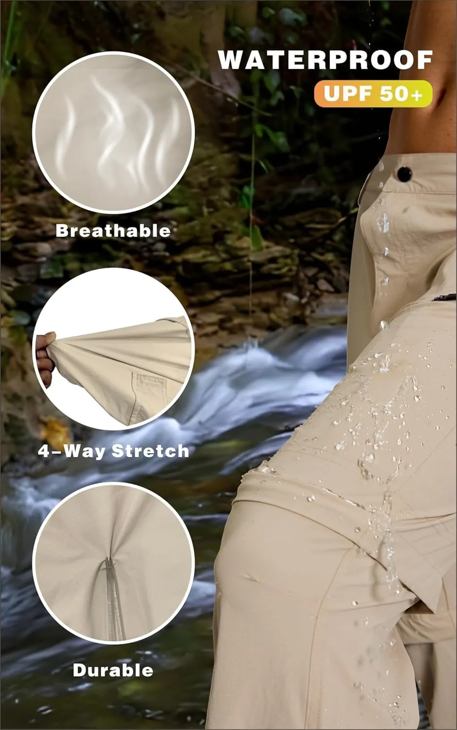 Mens Hiking Cargo Pants Lightweight Quick Dry Convertible Zip Off Waterproof Travel Fishing Climbing Work Pants for Men