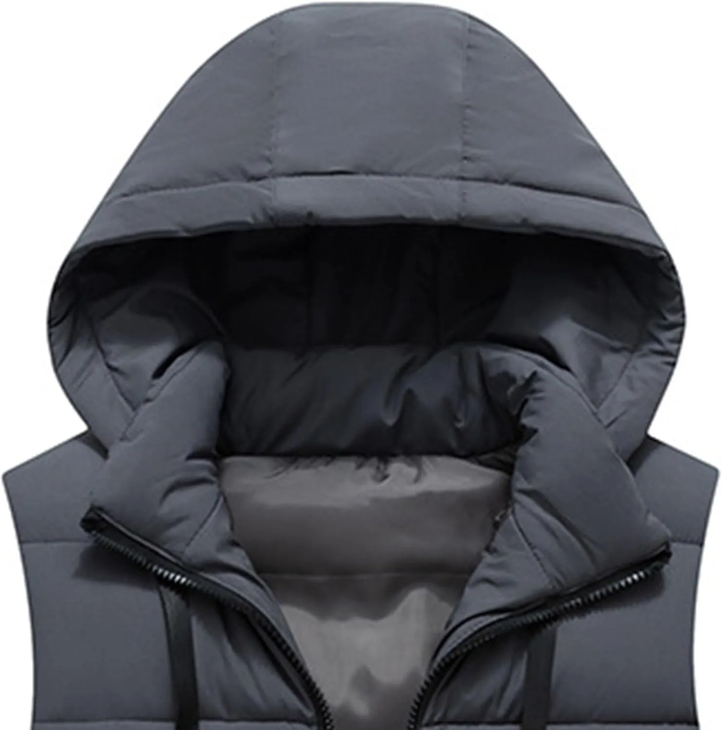 Men's Hooded Cotton Padded Vest Winter Warm Lightweight Quilted Coat Vest Casual Zip Up Thick Sleeveless Jacket