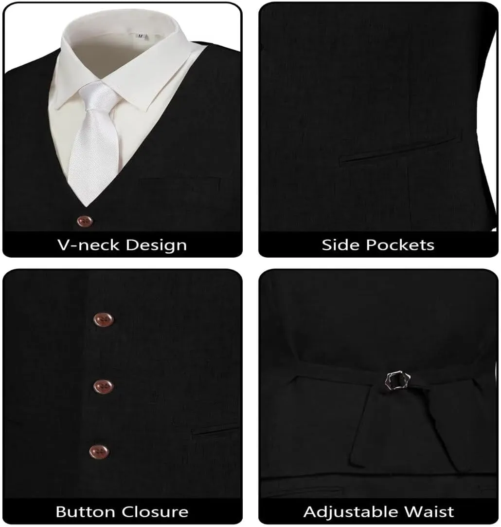Men's Linen Suits 2 Piece Slim Fit Suit Prom Beach Wedding Groomsman Vest Pants Set Casual Summer Linen Outfit