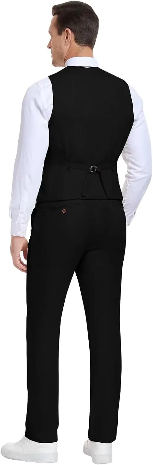 Men's Linen Suits 2 Piece Slim Fit Suit Prom Beach Wedding Groomsman Vest Pants Set Casual Summer Linen Outfit