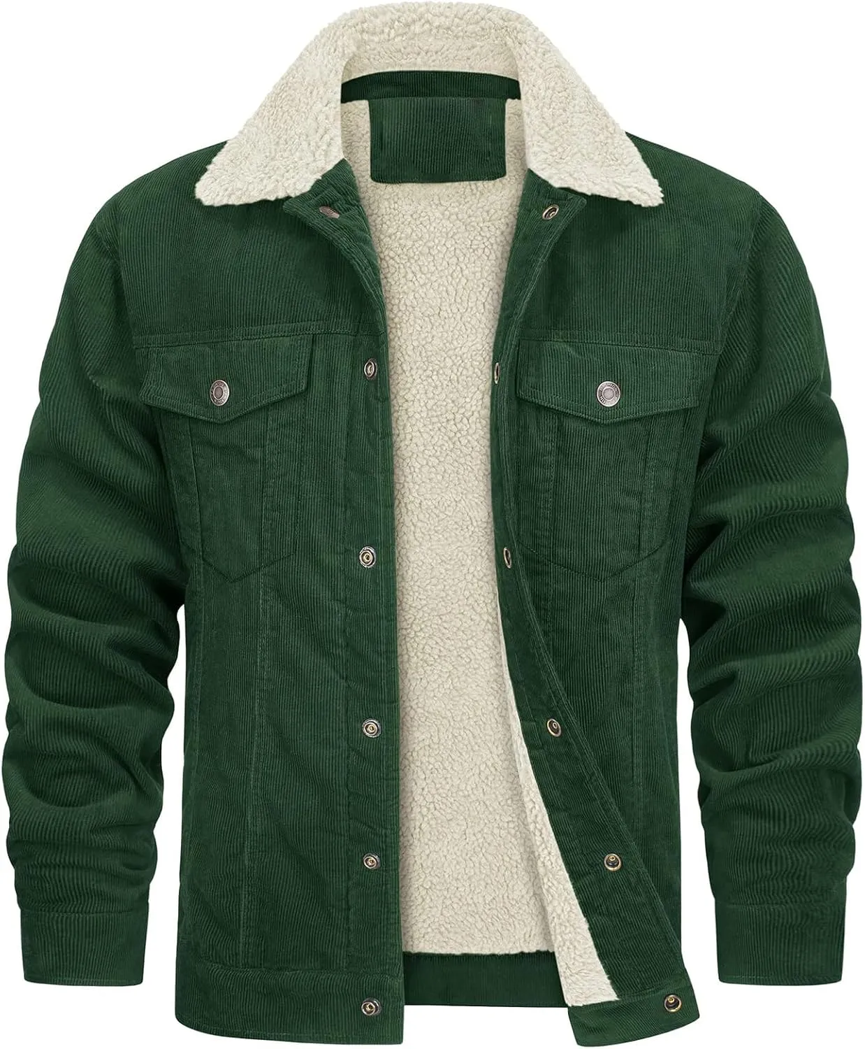 Men's Long-Sleeved Corduroy Trucker JacketCotton Turn-Down Collar Warm Winter Jacket With Pockets