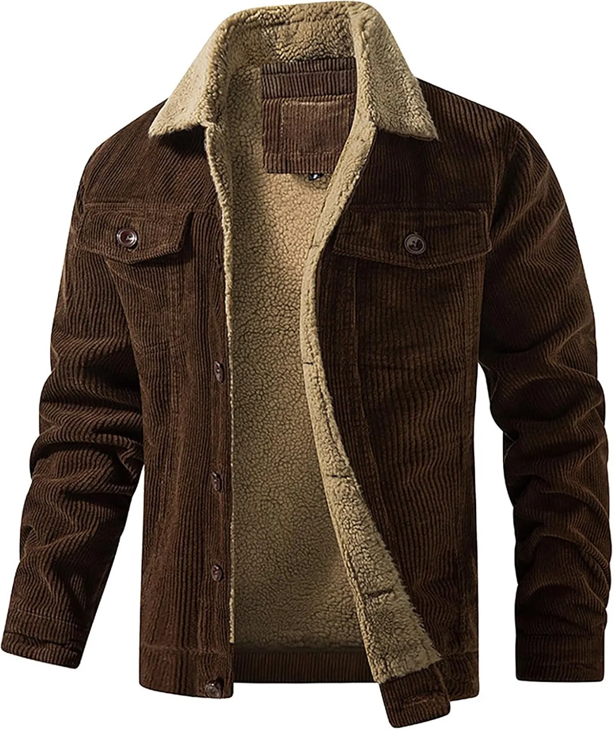 Men's Long-Sleeved Corduroy Trucker JacketCotton Turn-Down Collar Warm Winter Jacket With Pockets