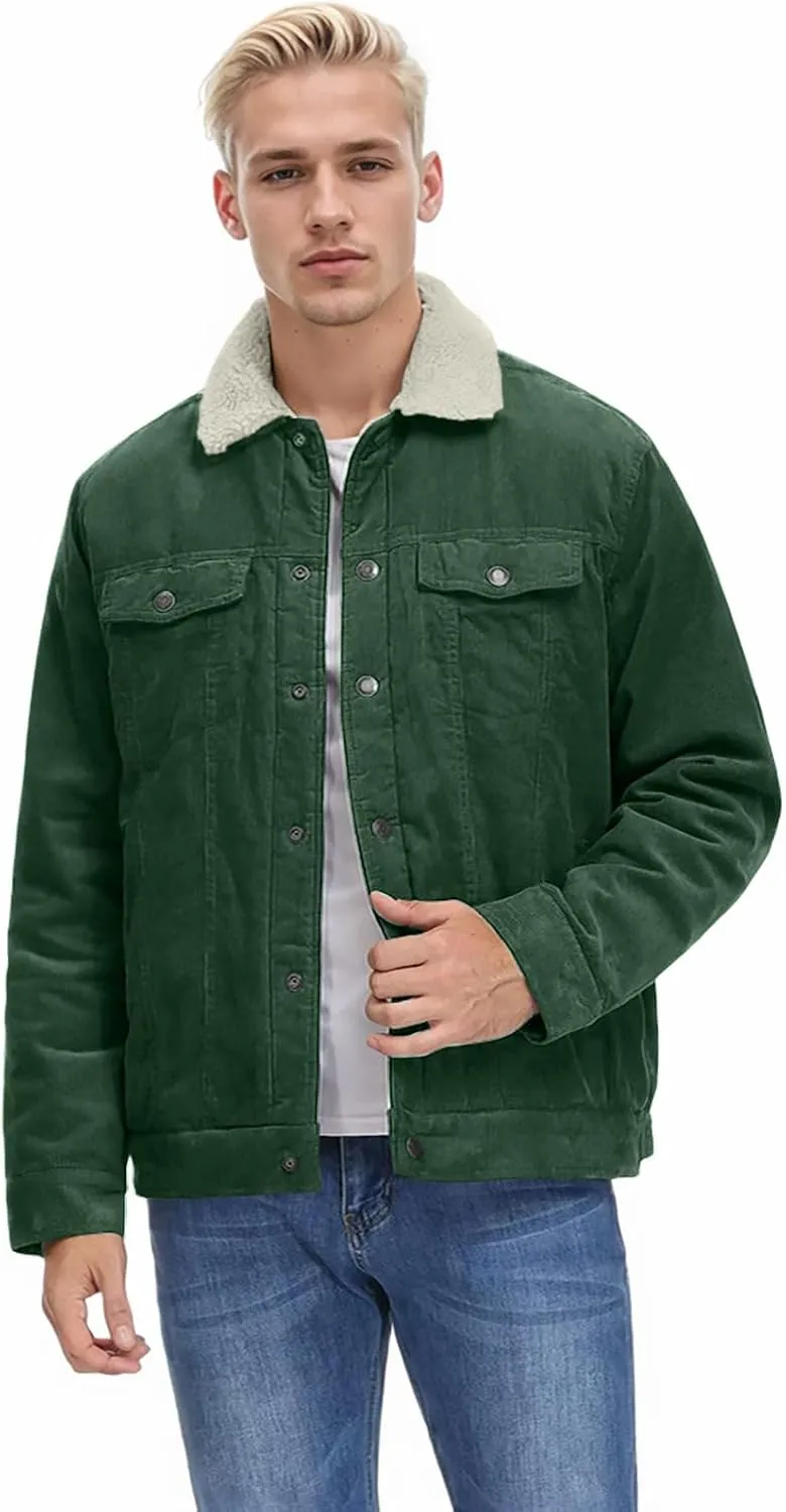 Men's Long-Sleeved Corduroy Trucker JacketCotton Turn-Down Collar Warm Winter Jacket With Pockets