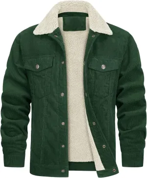 Men's Long-Sleeved Corduroy Trucker JacketCotton Turn-Down Collar Warm Winter Jacket With Pockets