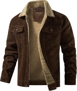 Men's Long-Sleeved Corduroy Trucker JacketCotton Turn-Down Collar Warm Winter Jacket With Pockets