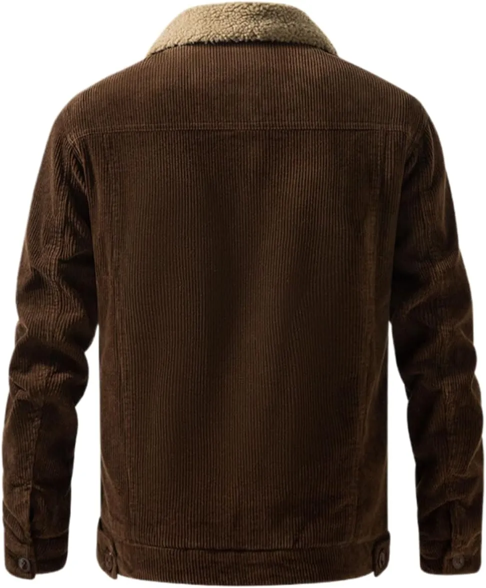 Men's Long-Sleeved Corduroy Trucker JacketCotton Turn-Down Collar Warm Winter Jacket With Pockets