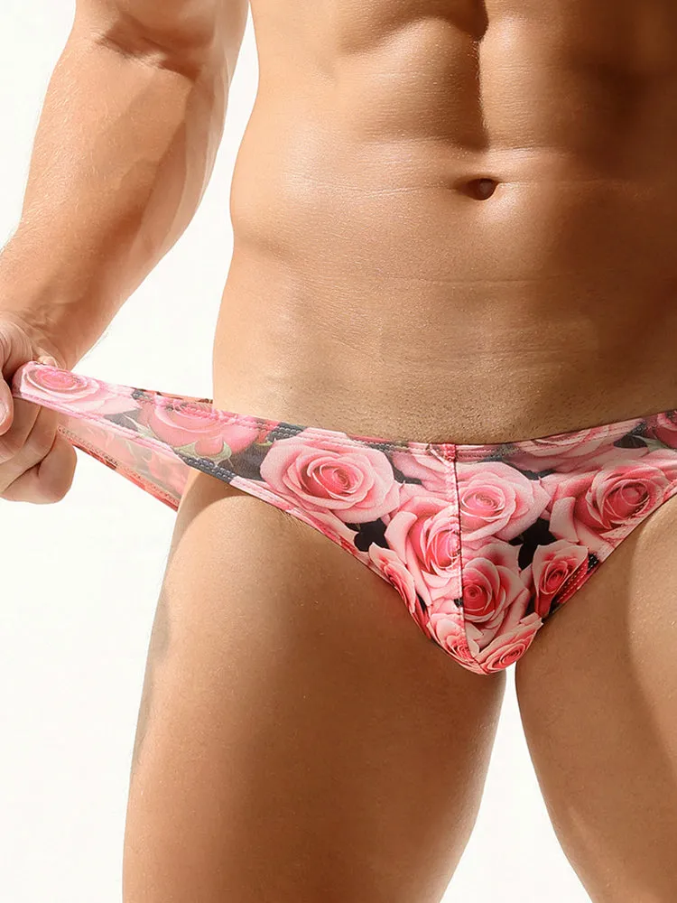 Mens Sexy Rose-Patterned Bikinis