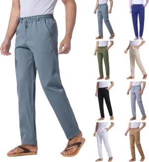 Mens Slim Fit Dress Pants Cotton Twill Casual Stretch Relaxed Fit Chino Pants Drawstring Expandable Waist Suit Pant