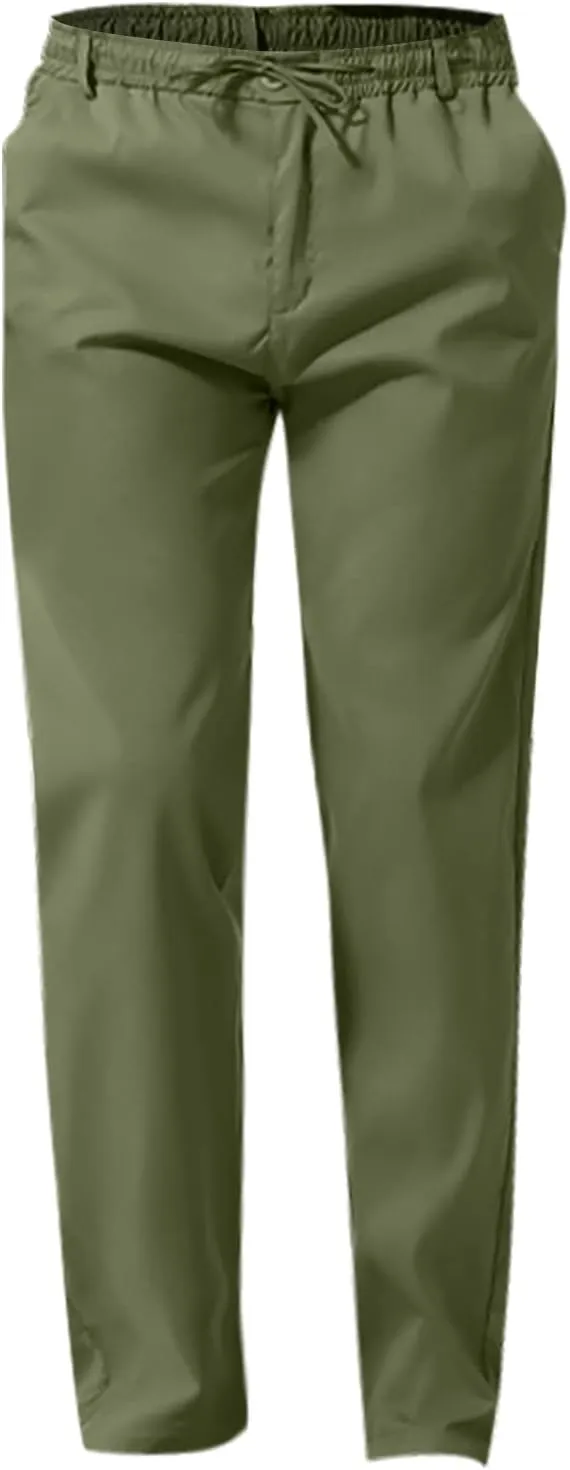 Mens Slim Fit Dress Pants Cotton Twill Casual Stretch Relaxed Fit Chino Pants Drawstring Expandable Waist Suit Pant