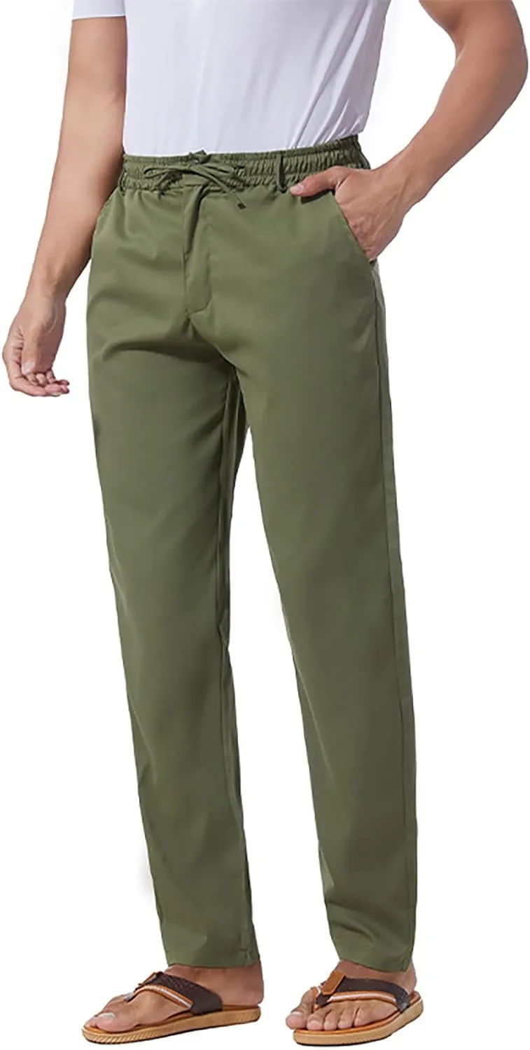 Mens Slim Fit Dress Pants Cotton Twill Casual Stretch Relaxed Fit Chino Pants Drawstring Expandable Waist Suit Pant