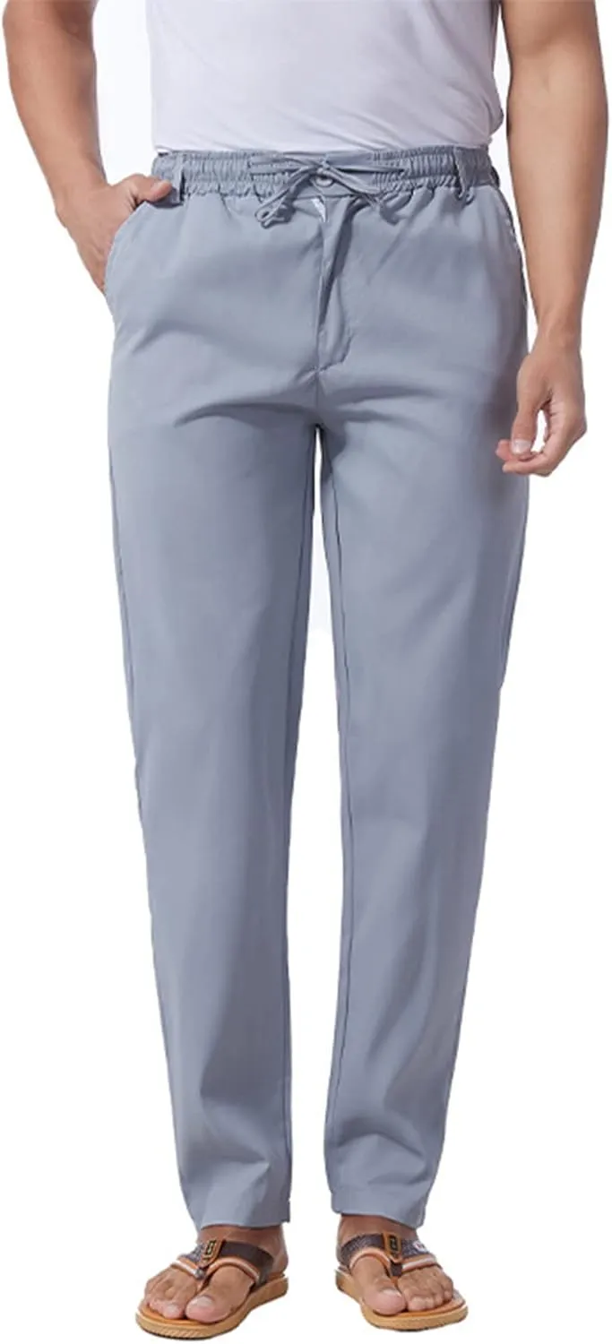 Mens Slim Fit Dress Pants Cotton Twill Casual Stretch Relaxed Fit Chino Pants Drawstring Expandable Waist Suit Pant