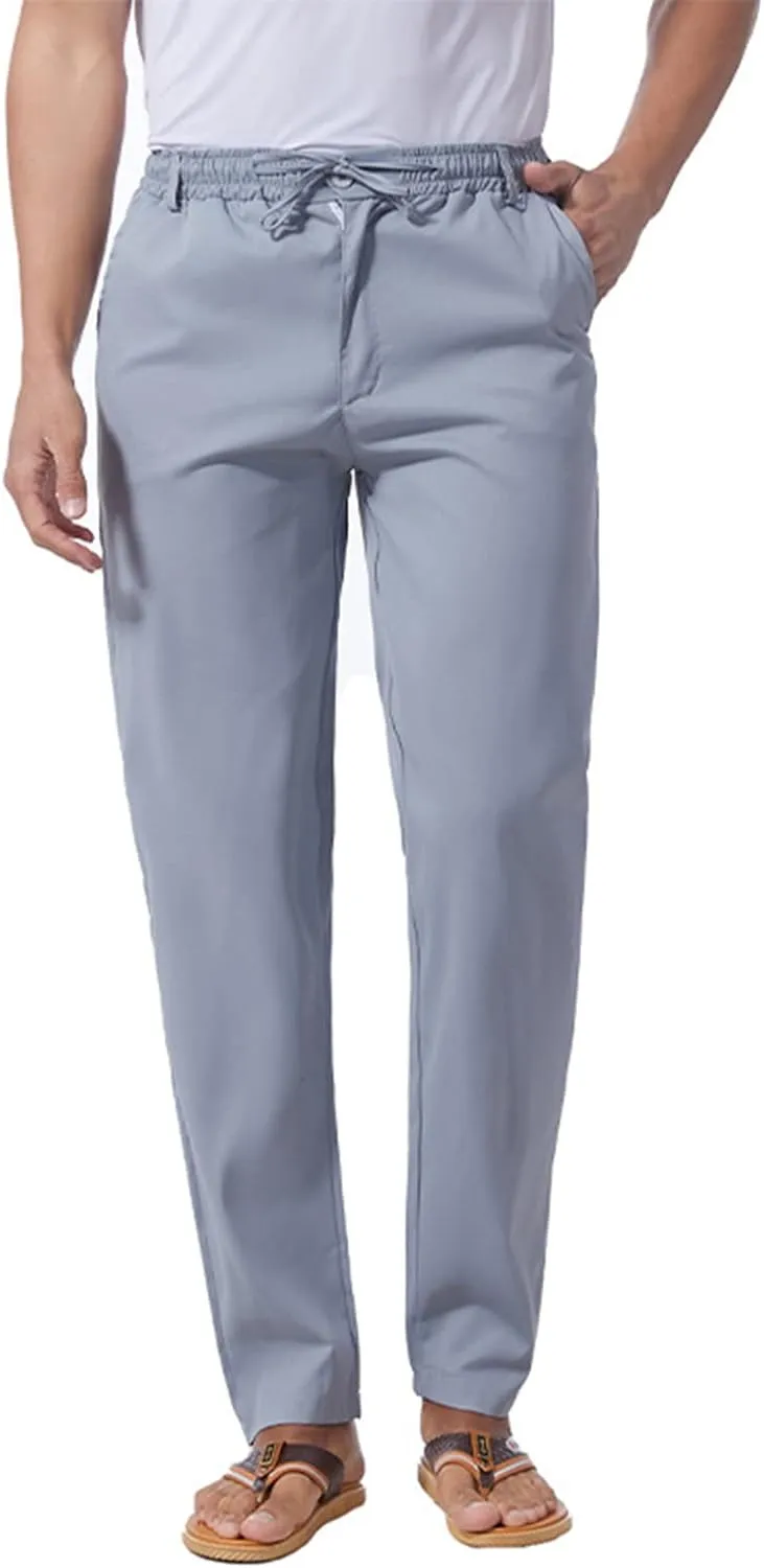 Mens Slim Fit Dress Pants Cotton Twill Casual Stretch Relaxed Fit Chino Pants Drawstring Expandable Waist Suit Pant
