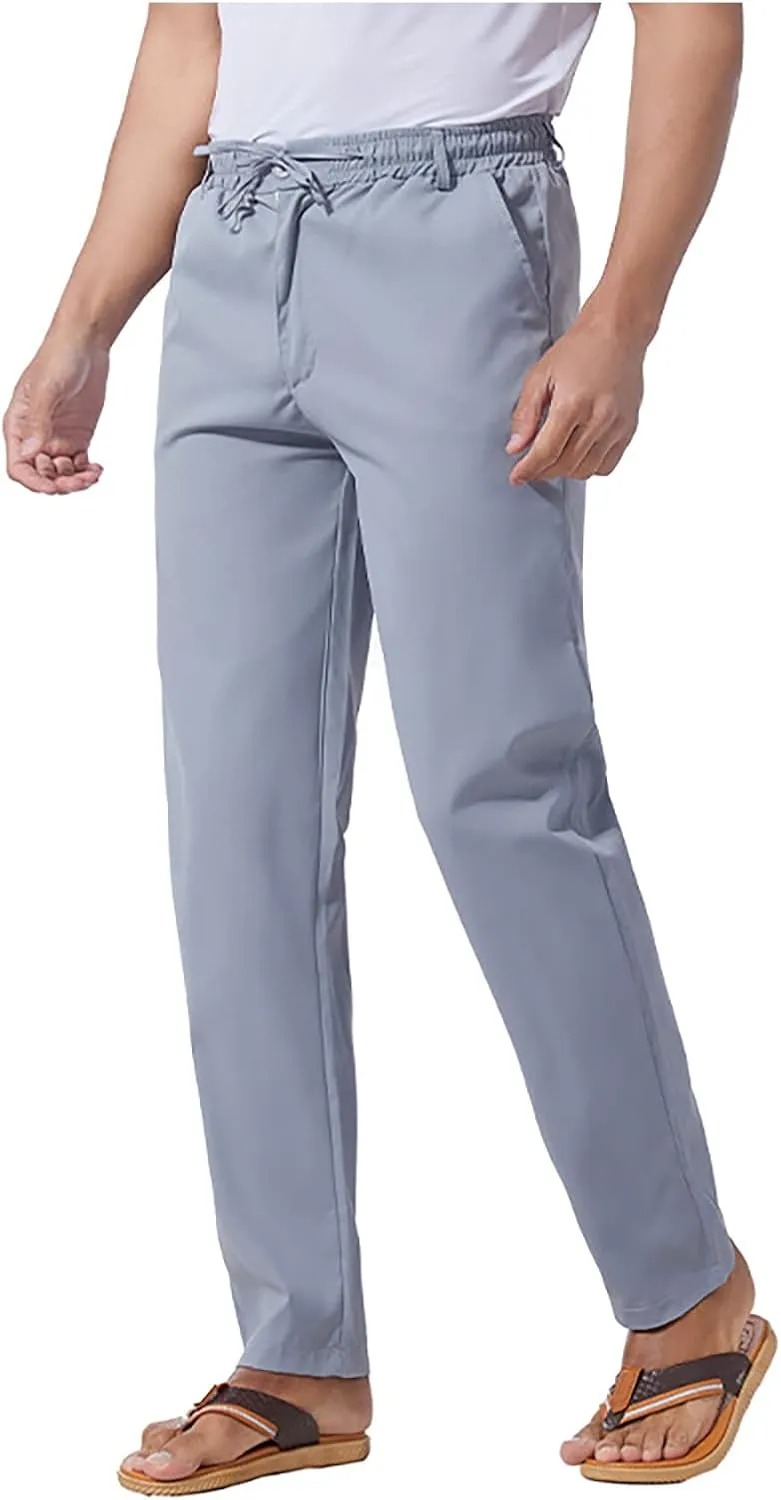 Mens Slim Fit Dress Pants Cotton Twill Casual Stretch Relaxed Fit Chino Pants Drawstring Expandable Waist Suit Pant