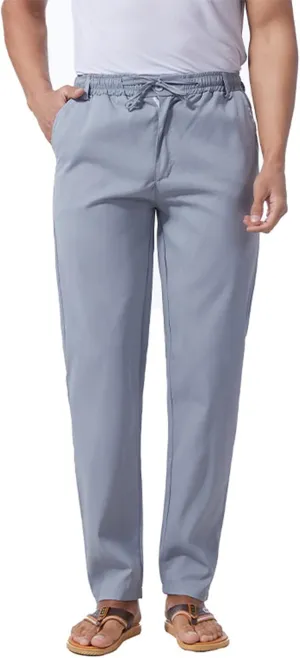Mens Slim Fit Dress Pants Cotton Twill Casual Stretch Relaxed Fit Chino Pants Drawstring Expandable Waist Suit Pant