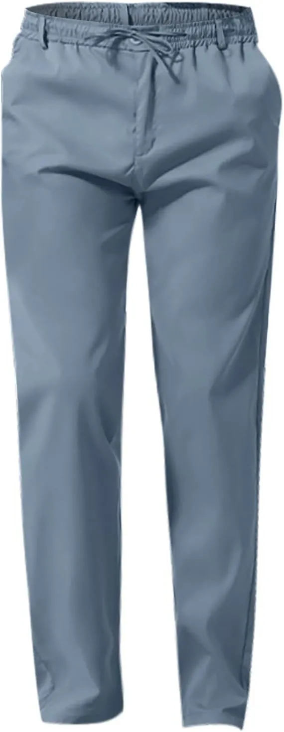 Mens Slim Fit Dress Pants Cotton Twill Casual Stretch Relaxed Fit Chino Pants Drawstring Expandable Waist Suit Pant