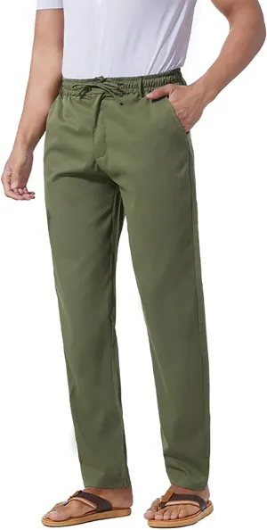 Mens Slim Fit Dress Pants Cotton Twill Casual Stretch Relaxed Fit Chino Pants Drawstring Expandable Waist Suit Pant
