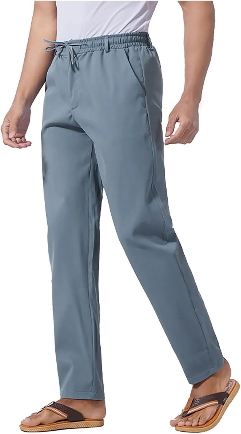 Mens Slim Fit Dress Pants Cotton Twill Casual Stretch Relaxed Fit Chino Pants Drawstring Expandable Waist Suit Pant