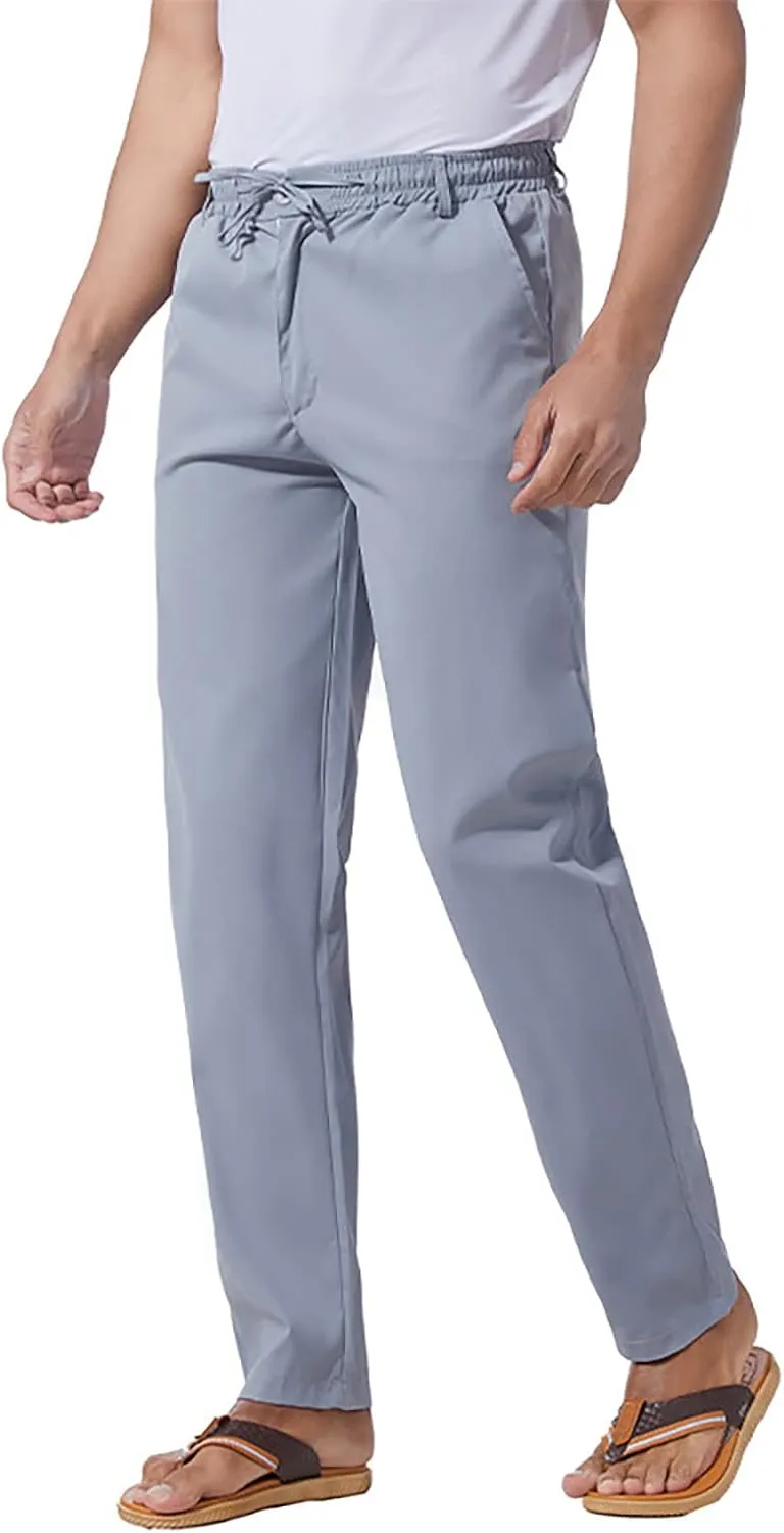 Mens Slim Fit Dress Pants Cotton Twill Casual Stretch Relaxed Fit Chino Pants Drawstring Expandable Waist Suit Pant