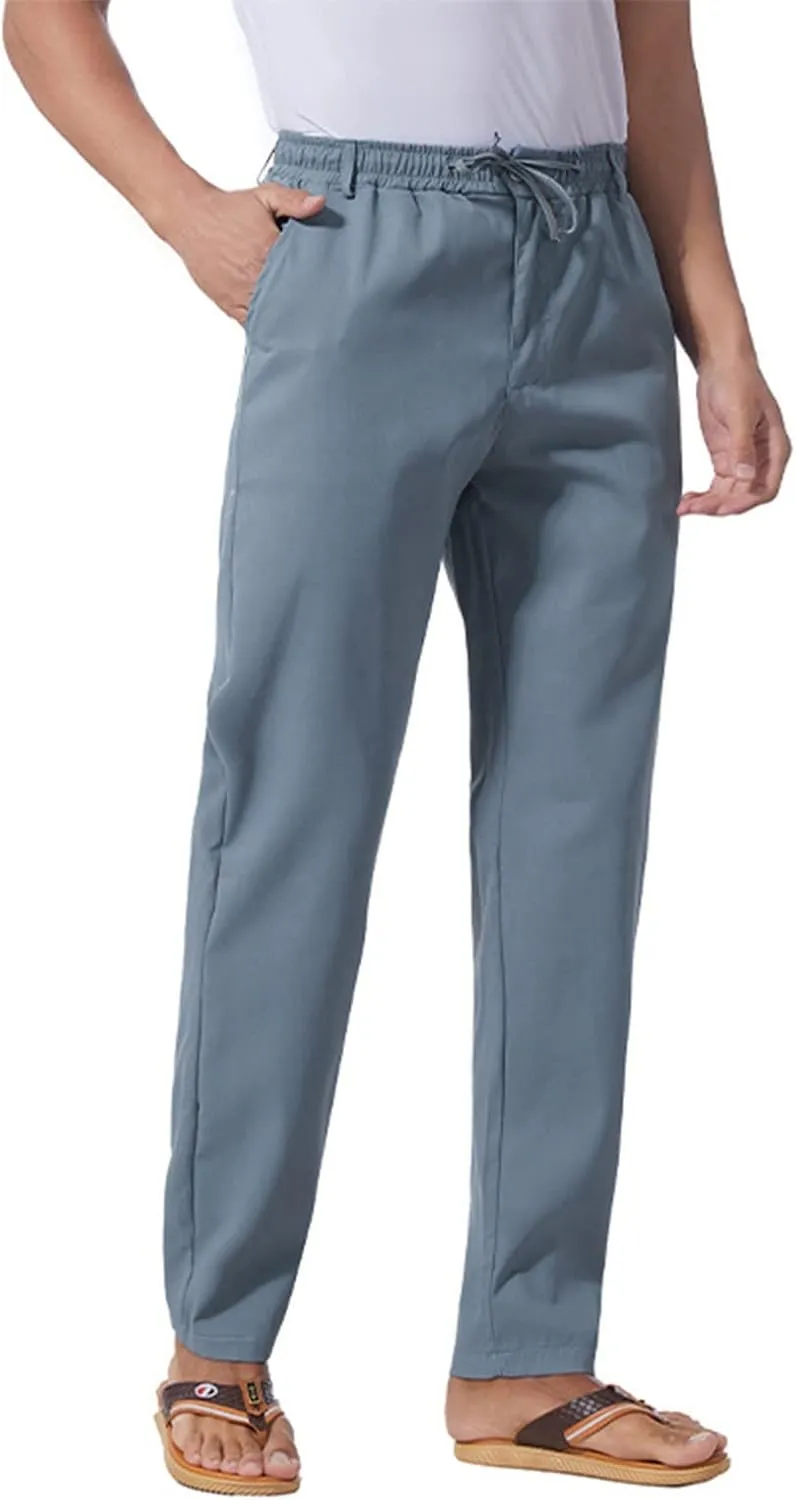 Mens Slim Fit Dress Pants Cotton Twill Casual Stretch Relaxed Fit Chino Pants Drawstring Expandable Waist Suit Pant