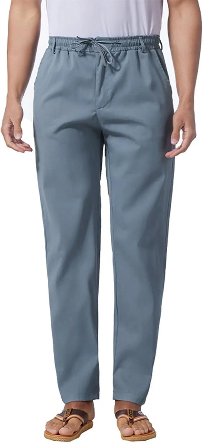 Mens Slim Fit Dress Pants Cotton Twill Casual Stretch Relaxed Fit Chino Pants Drawstring Expandable Waist Suit Pant