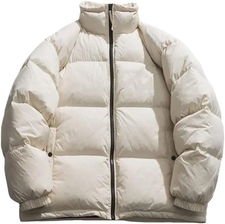 Men's Solid Color Stand Collar Long-Sleeved Down Coats Loose Thickened Warm Cotton-Padded Jacket