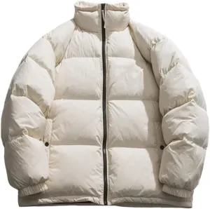 Men's Solid Color Stand Collar Long-Sleeved Down Coats Loose Thickened Warm Cotton-Padded Jacket