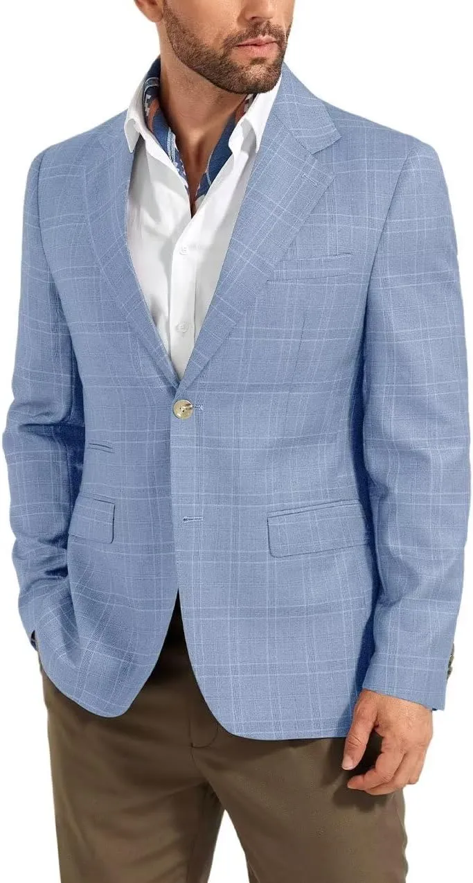 Men's Suit Jacket Blazer Casual Plaid Stripe Slim Fit Single Breasted Mens Tuxedos Jackets Party Sport Coats Blazers