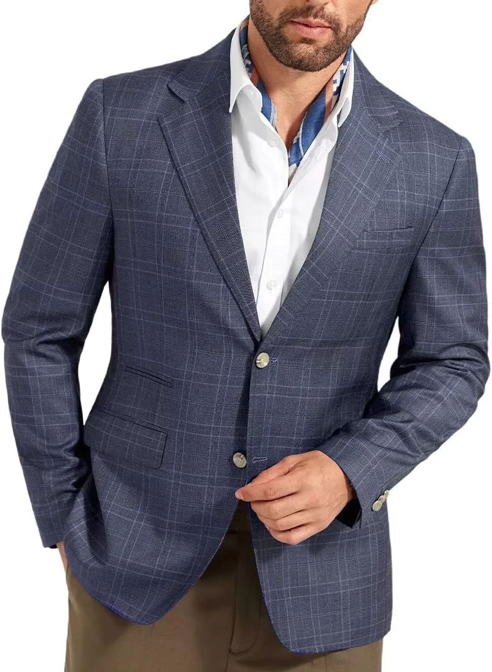 Men's Suit Jacket Blazer Casual Plaid Stripe Slim Fit Single Breasted Mens Tuxedos Jackets Party Sport Coats Blazers