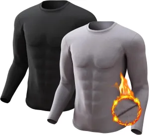 Men's Thermal Shirt 1/2/4 Pcs Fleece Lined Long Sleeve Tops Athletic Base Layer Long John Shirts for Men