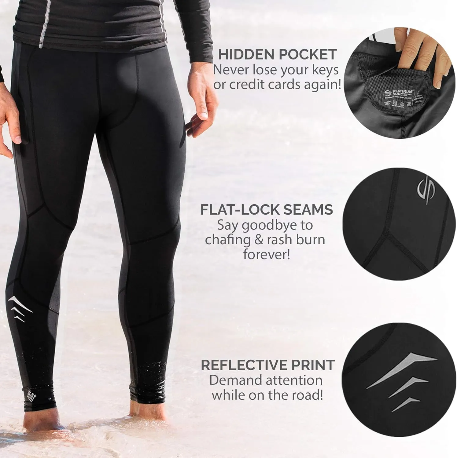 Mens UPF 50  Surf & Swim Pants, Sun Protection Workout Leggings