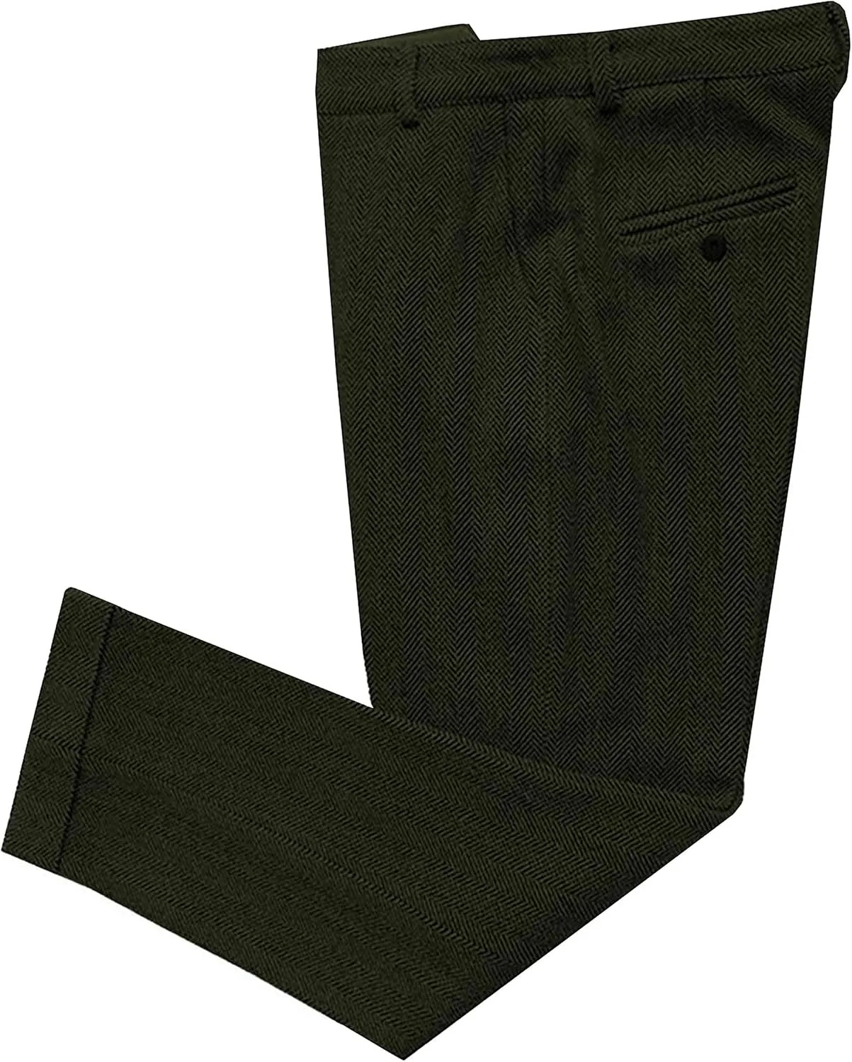 Men's Vintage Herringbone Tweed Suit Pants Slim Fit Thick Wool Flat Front Dress Trousers