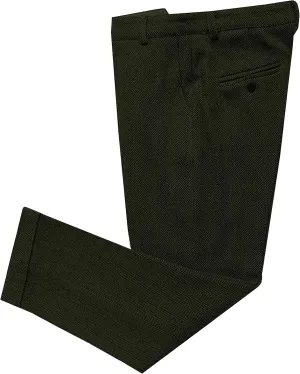 Men's Vintage Herringbone Tweed Suit Pants Slim Fit Thick Wool Flat Front Dress Trousers