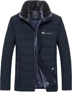 Men's Warm Fleece Jacket Winter Coats Fur Collar Windbreaker Cotton Padded Thick Black Coat Male Casual Jackets