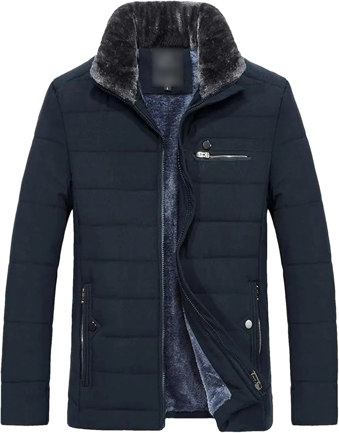 Men's Warm Fleece Jacket Winter Coats Fur Collar Windbreaker Cotton Padded Thick Black Coat Male Casual Jackets