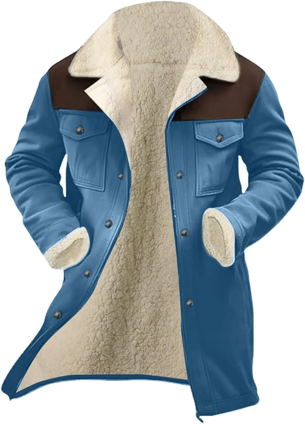 Mens Western Cowboy Jacket Vintage Suede Jacket Long Trench Coats Zip Up Plush Collar Cowboy Peacoat Retro Tops